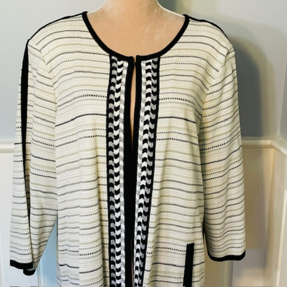 Misook Cardigan Jacket Sweater Textured Knit Tunic Length Striped Plus Size 1X - Picture 3 of 8